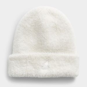Kangol ivory white embroidered faux fur emblem tuque hat beanie NWT